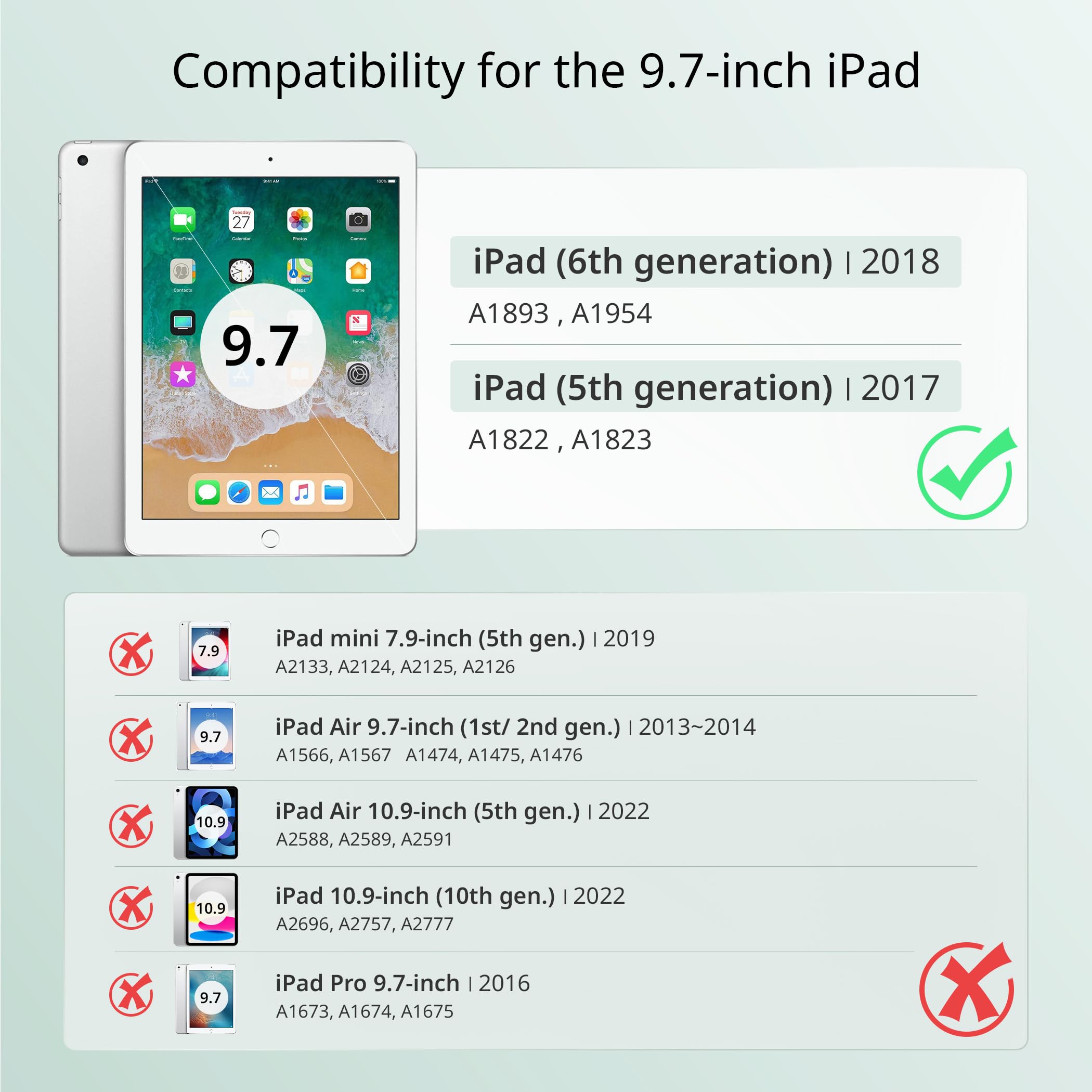 EasyAcc Cover Custodia Compatibile con iPad 9.7" iPad 6a 2018/iPad 5a 2017, Custodia Smart Cover Posteriore Opaca Traslucida per iPad 9,7 Pollici A1822 A1823 A1954 A1893