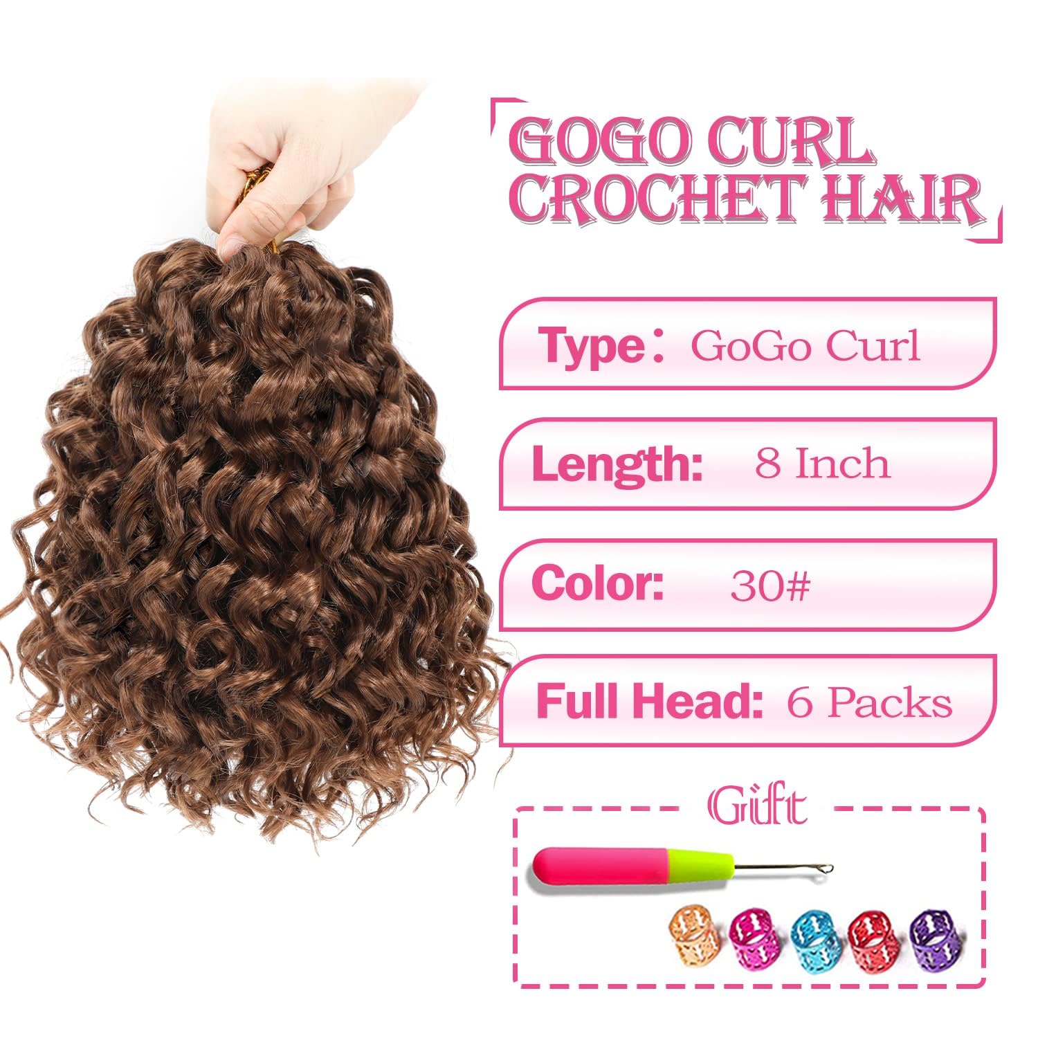 Condition photo showing New/Like New for gogo curl crochet hair 8 inch 6 packs short curly crochet hair for black women beach curl water wave curly crochet braids hair, deep wave synthetic braiding hair extensions (8 inch 30) 8 inch 30#
