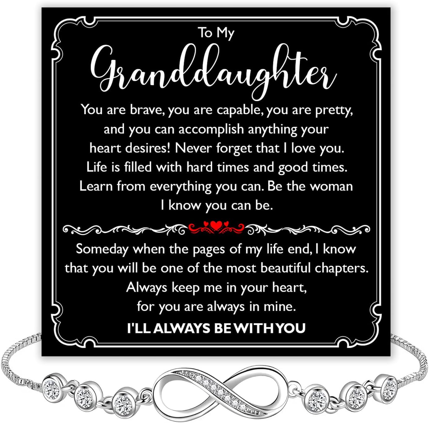To My Granddaughter Bracelet From Grandparents With Heartfelt Message Card & Elegant Box, Granddaughter Gifts From Grandma, Great-Niece Birthday, Graduation, Christmas Bracelet From Grandpa/Grandma