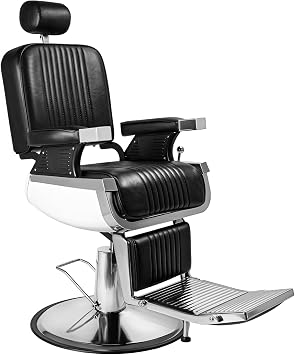 Winado Heavy Duty Reclining Barber Chair for Barbershop, Black | with Headrest & Foot Pedal, Supports up to 500lbs, 360 Rolling Swivel, Professional Vintage Salon Spa for Hair Stylist