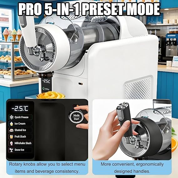 5-in-1 Slushie Machine, 2l Ice Machines with 5 Preset Modes, No Ice Needed, Quiet and Simple Knob Operation, Ice Drink Maker for Ice Cream, Margarita & Slush Black