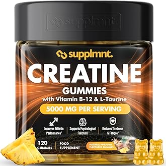 Supplmnt.Creatine Gummies 5000mg 120ct Max Strength Muscle Growth/Recovery Supplements for Men & Women Creatine Monohydrate, B12 & L-Taurine Chewable Gummies, 1 Month Supply (Pineapple)