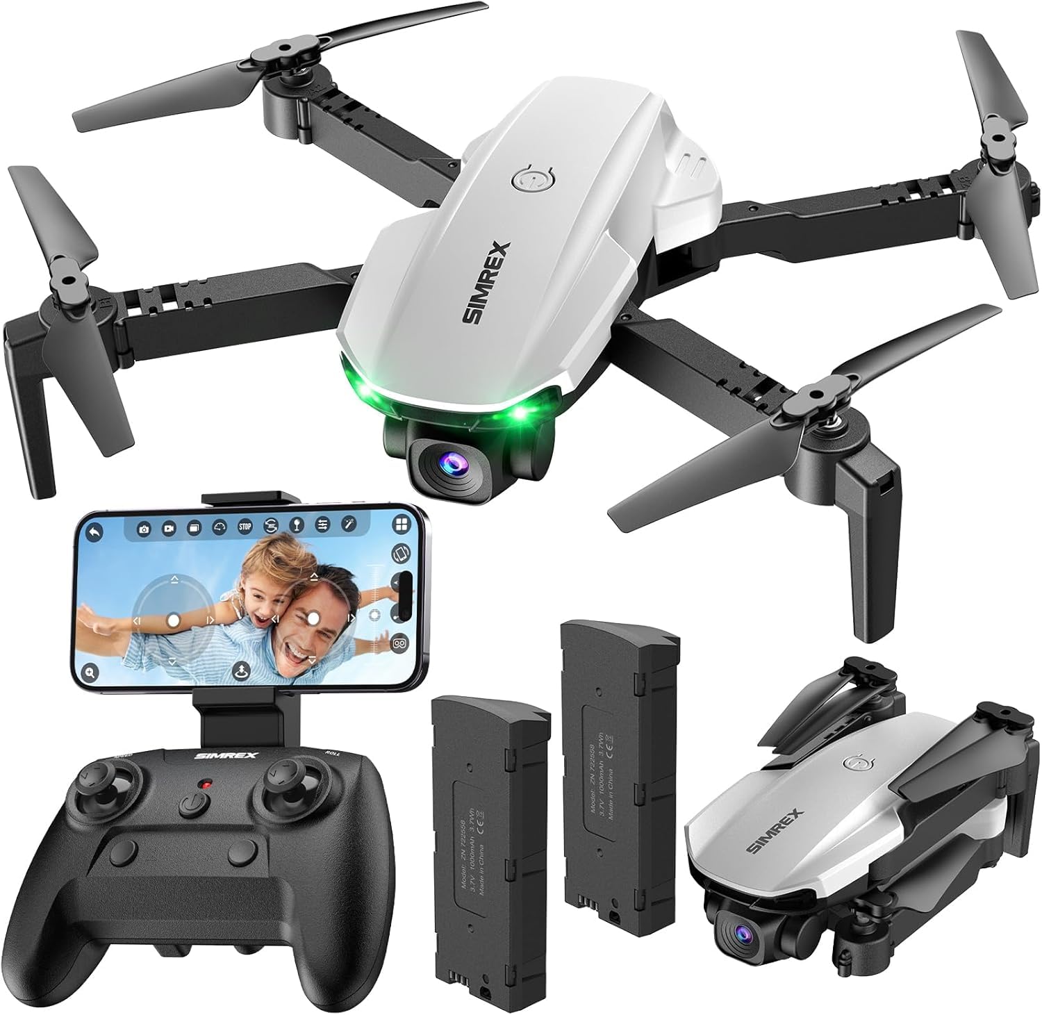 SIMREX Drone avec caméra 1080p pour enfants et adultes (blanc)