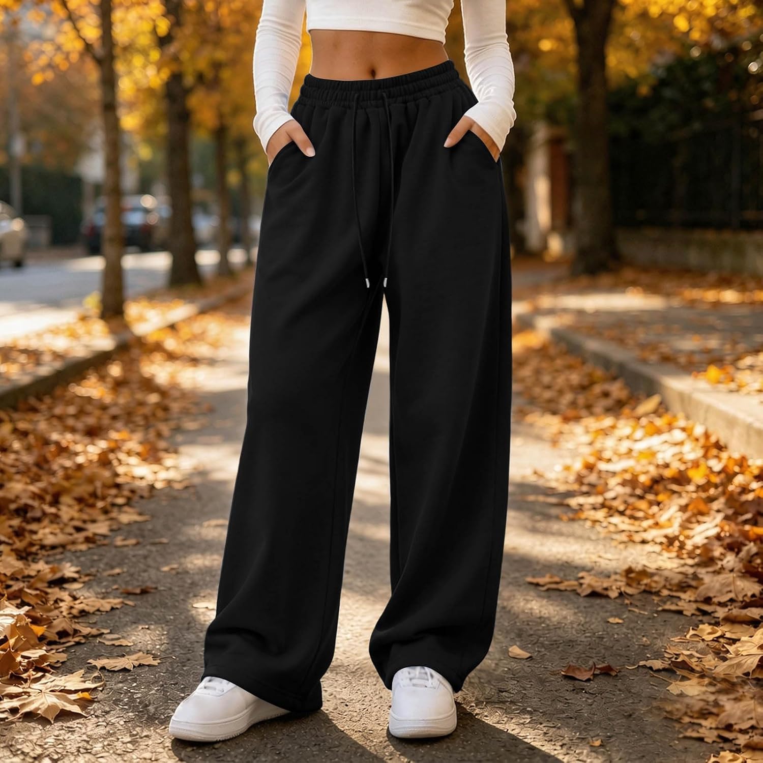 Women Wide Leg Sweatpants Fleece Winter Baggy Sweat Pants