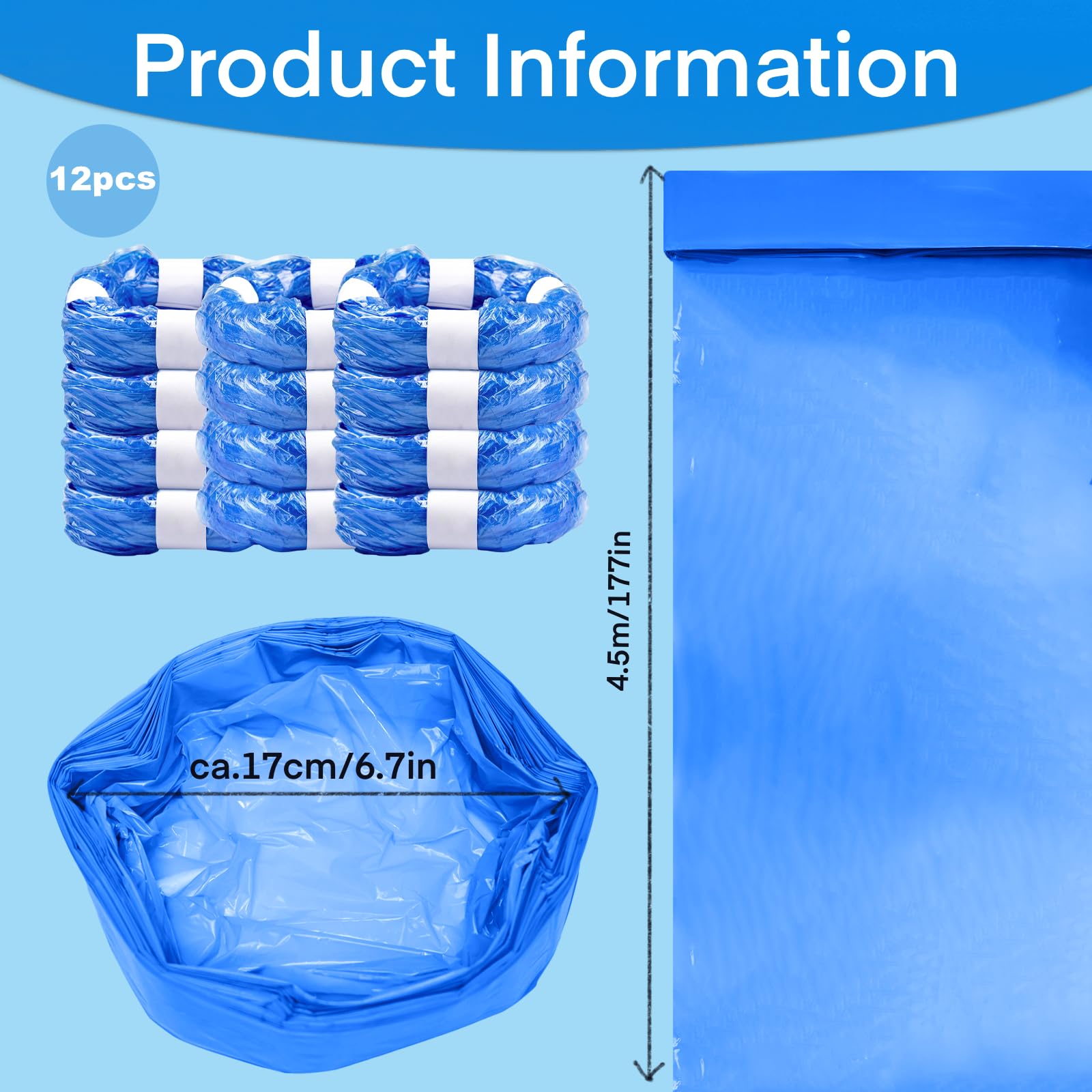 12 Recambios Contenedor de Pañales, 4,5M Recambios Papelera Pañales,Bolsa de Relleno para Papelera Pañales Bebe Compatible con Tommee Tippee,Angelcare, Foppapedretti,LitterLocker,etc.(Azul)