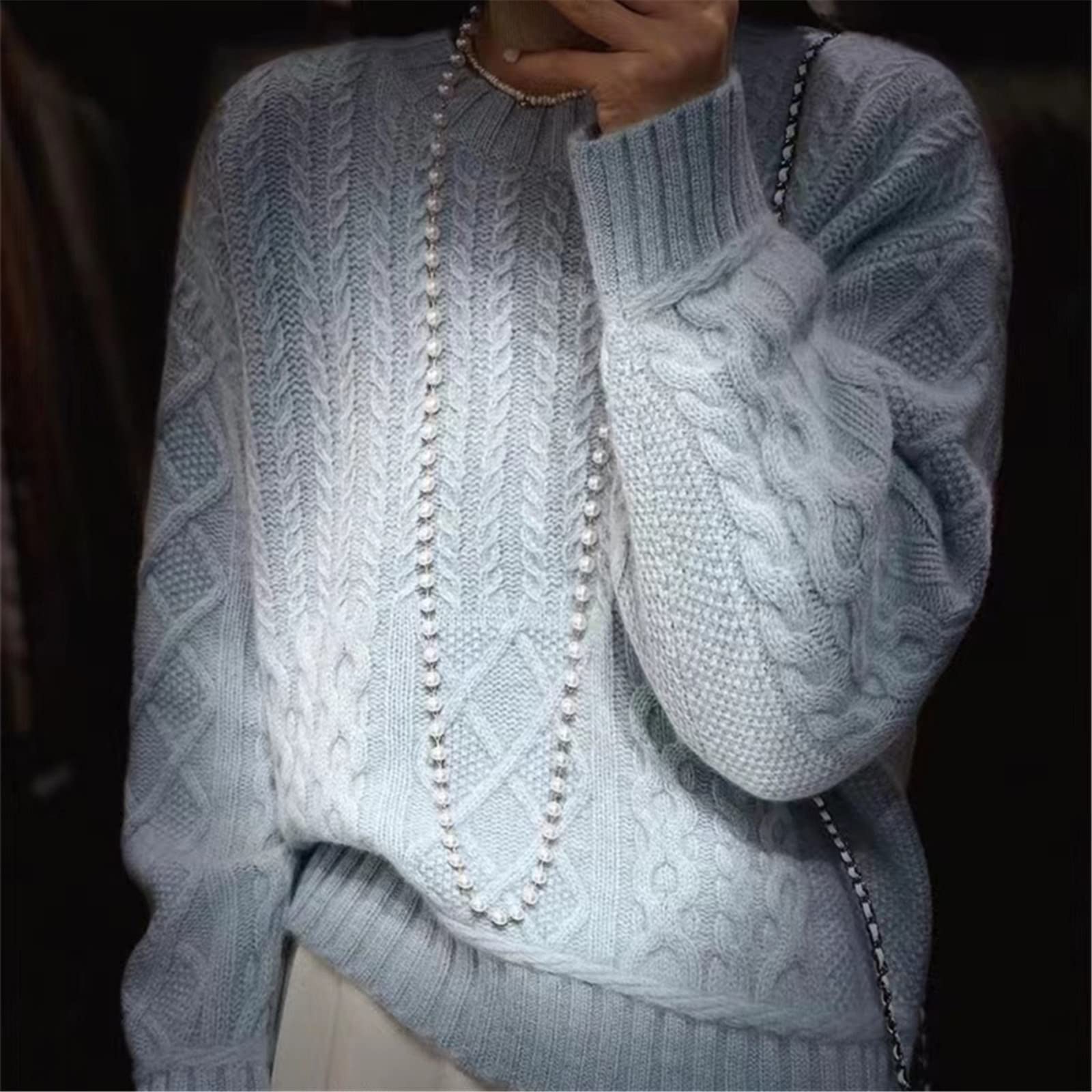 Kelsiop Maglione in lana cashmere maglione girocollo da donna primavera e autunno moda maglione sciolto spesso
