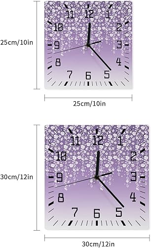 Miniatura 7 de Purple Ombre Florals Wooden Wall Clock Silent Non Ticking, Spring Flowers Falling Square Wall Clock Battery Operated, Decor Clock for Home Office,