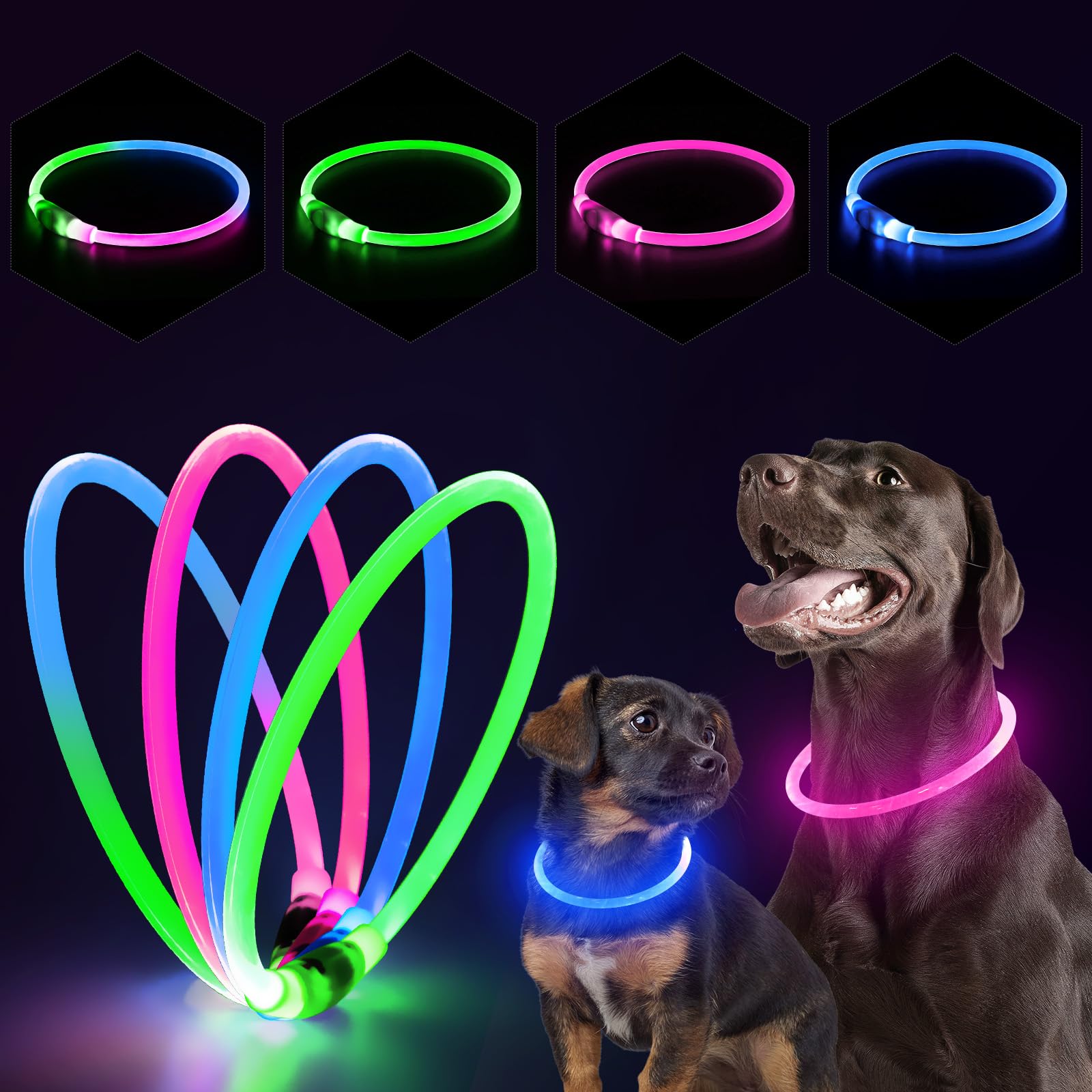 Amazon | PZRLit 光る首輪 犬 散歩 夜 ライト 多色 3色 USB 充電式 (1