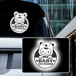 Iprokiu 2pcs High Intensity Reflective Car Sticker Baby on Board Car Decal Cute Koala Bear Safety Warning Sticker Kids on Board Auto Bumper Window Sticker Car Vehicle Reflective Sign (White)