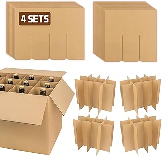 4 Sets Glass Dividers for Moving Boxes Fits 16x12x12 Inch Box, Cardboard Dividers, Wine
