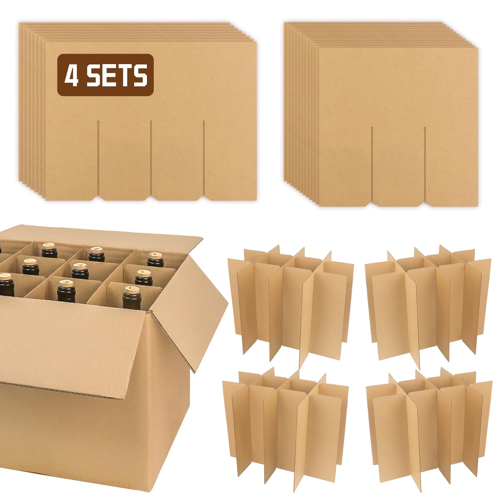 DEZIBOX 4 Sets Glass Dividers for Moving Boxes Fits 16x12x12 Inch Box, Cardboard Dividers, Wine Boxes for Shipping & Glass Packing Kits (Box Not