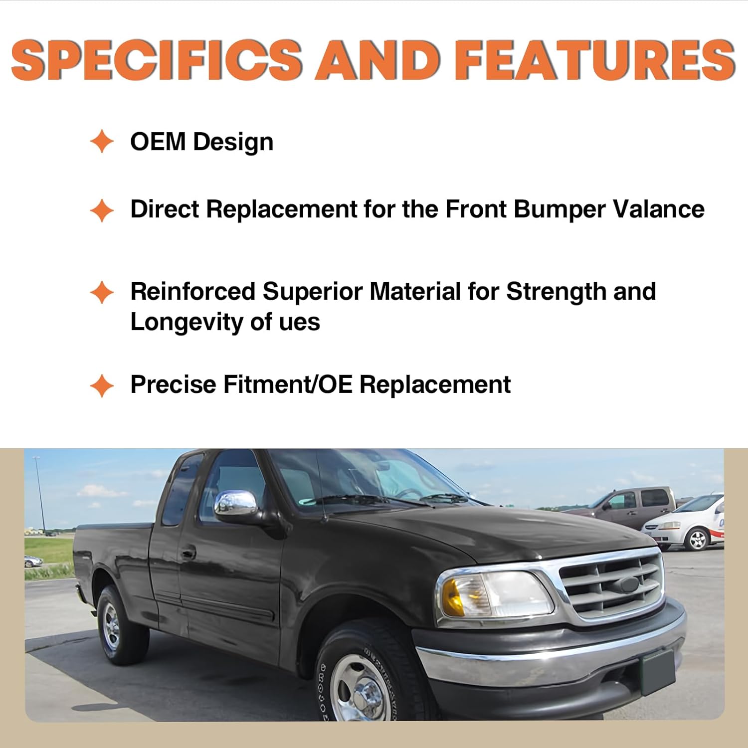 CarPartsDepot Prime Front Bumper Dam Valance Lower Air Deflector Compatible With Ford F-150 F-250 RWD Standard Extended Crew Cab Pickup 1999-2001 XL XLT Lariat XL3Z17626AA FO1095194