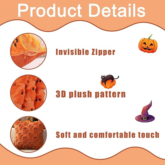 Halloween Cushion Covers, Halloween Decor Ghost Cushion Pillow Covers 45 X 45 Cm Ghost Design, Throw Pillow Cases Soft Plush, for Indoor Home Bedroom Couch Sofa Decor Pillow Cushion Case
