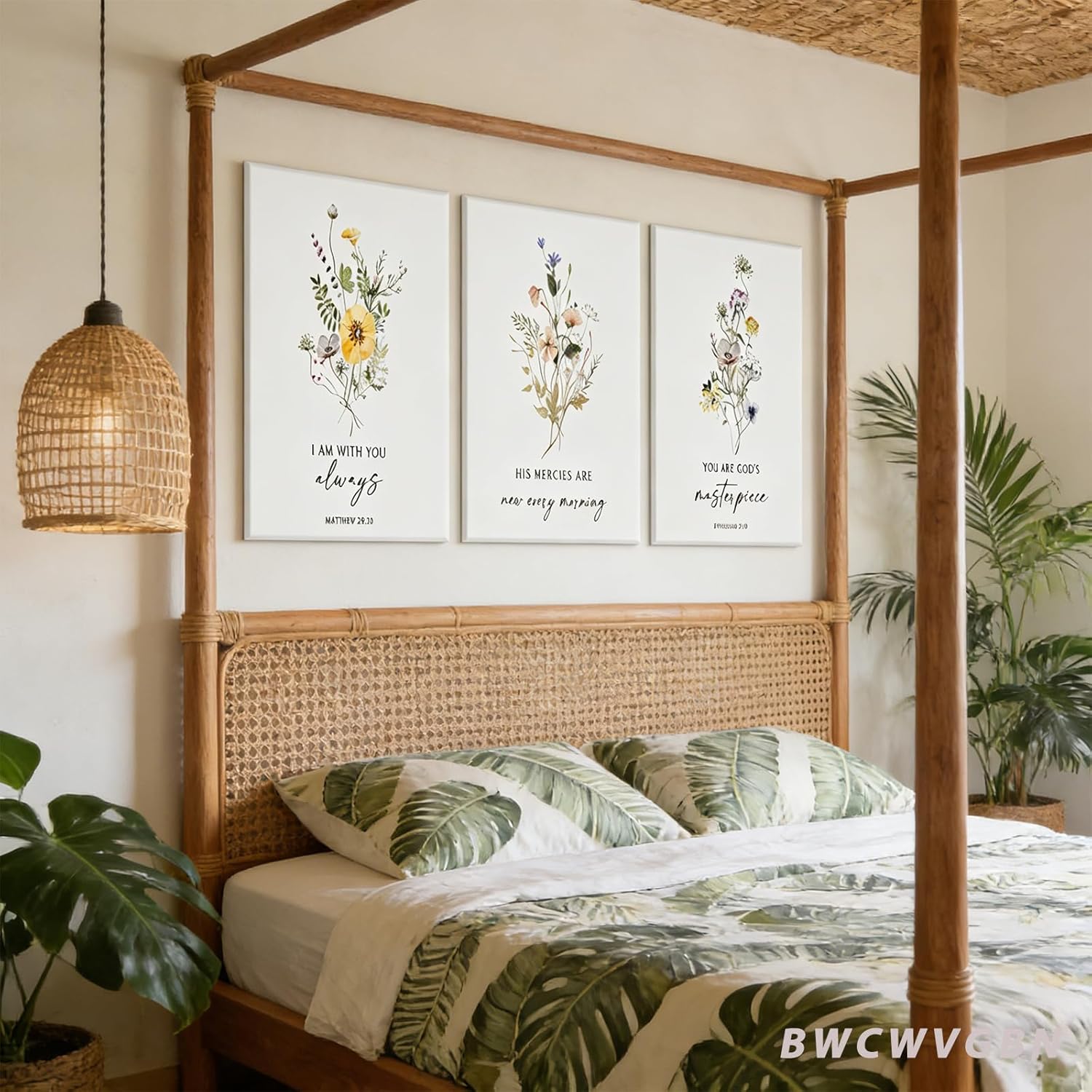 BWCWVGBN 3 Pcs Christian Floral Scripture Canvas Wall Art Wildflower Bible Verse Posters Wall Decor Biblical Psalm Artwork Prints Prayer Room Painting Pictures for Living Room Bedroom 12x16 in Canvas