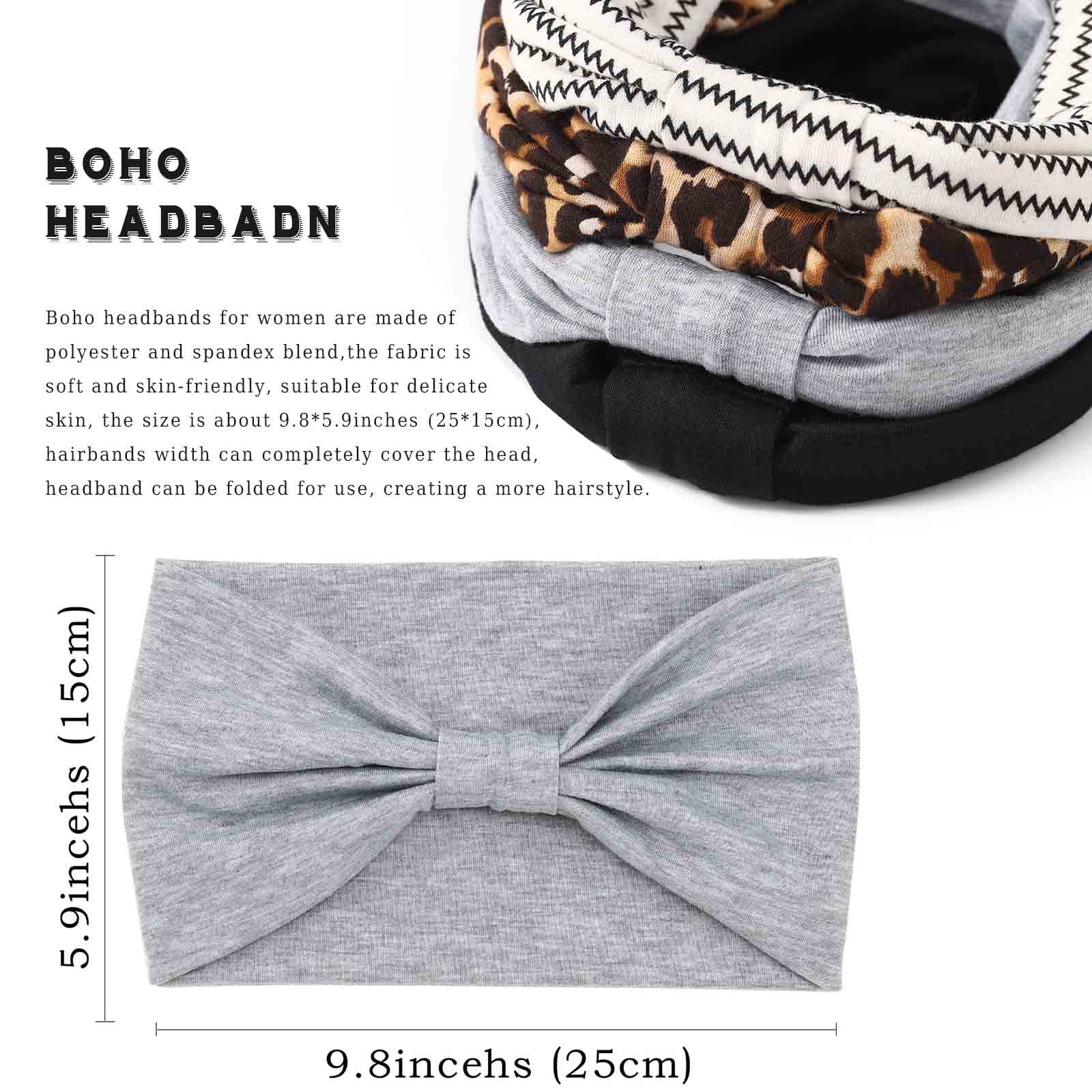 Acenail Szerokie opaski damskie, antypoślizgowe, wiązane, turban, opaska na głowę, boho, elastyczne opaski do włosów w panterkę, trening, bieganie, joga, szaliki do włosów, boho, modne akcesoria do