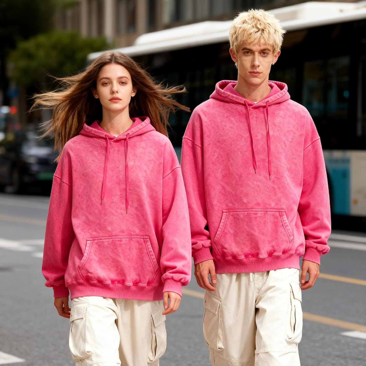 Womens Oversized Acid Wash Hoodie Unisex Heavyweight Cotton Hoodies Vintage Washed Sweatshirt Women Men