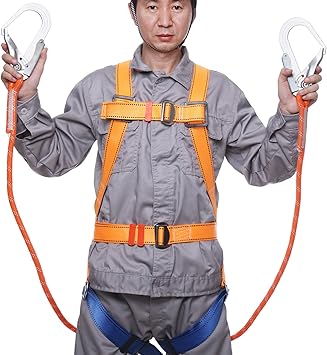 Amazon Co Jp フルハーネス 安全帯 2丁掛け 墜落制止用器具 ツインランヤード 全身保護 軽量 ショックアブソーバ付き 落下防止 電気工事 建設工事 高所安全作業用 一般高所作業安全帯セット品 産業 研究開発用品