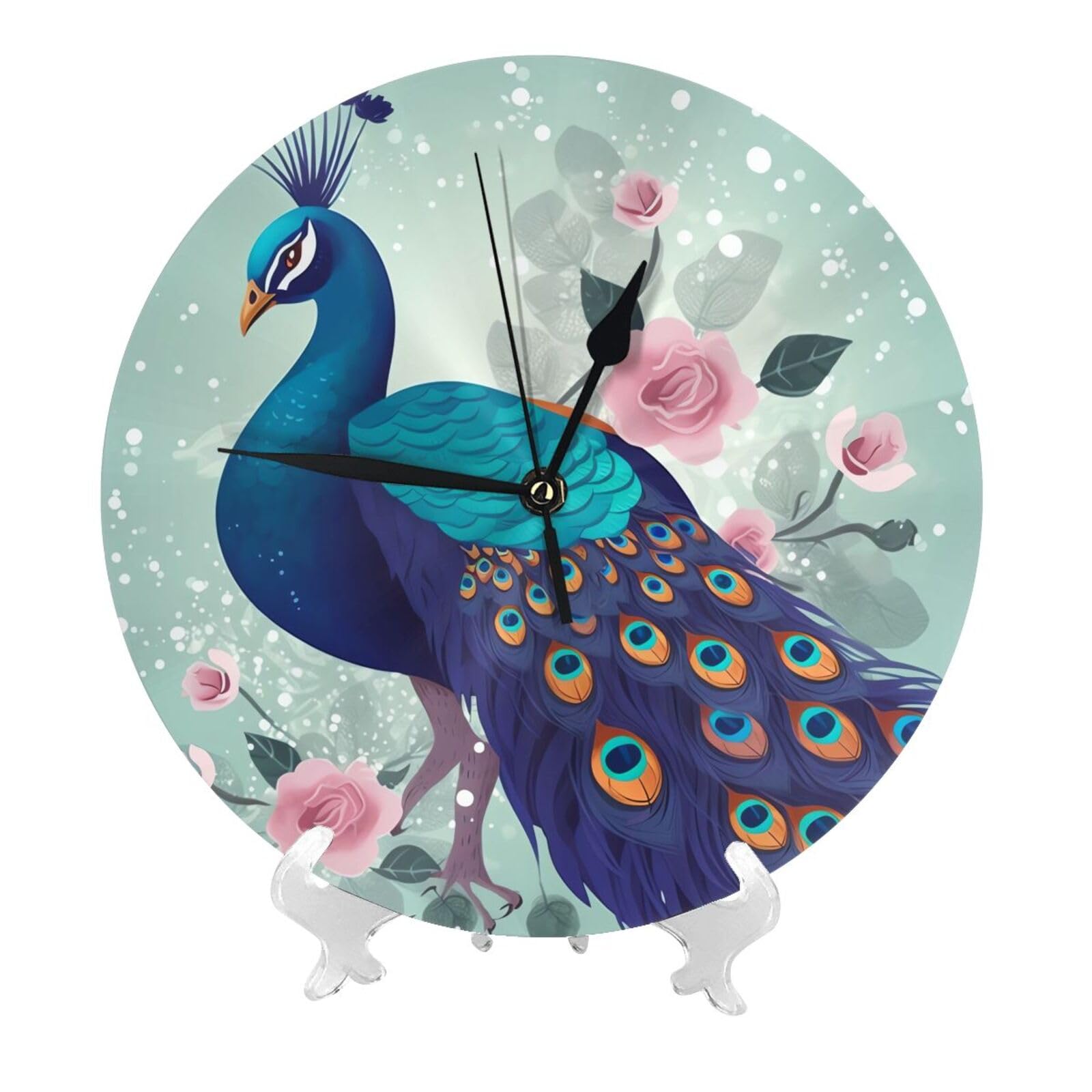 DWVTSLH Beautiful Peacock and Floral Wall Clock 10 Inch Silent Non-Ticking Modern Clocks Battery Operated - Decorative Wall Clocks for Bedroom Living Room Kitchen Office Wall Decor Gift Idea