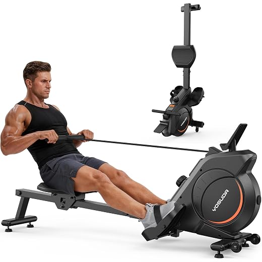 YOSUDA Magnetic Rowing Machine 350 LB Weight Capacity - Foldable Rower for Home Use with LCD Monitor, Tablet Holder and Comfortable Seat Cushion