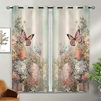 Vista 91 de Cortinas opacas de mariposa para decoración del hogar de niñas y niños, hermosas flores en acuarela, con ojales, aislamiento térmico, cortinas