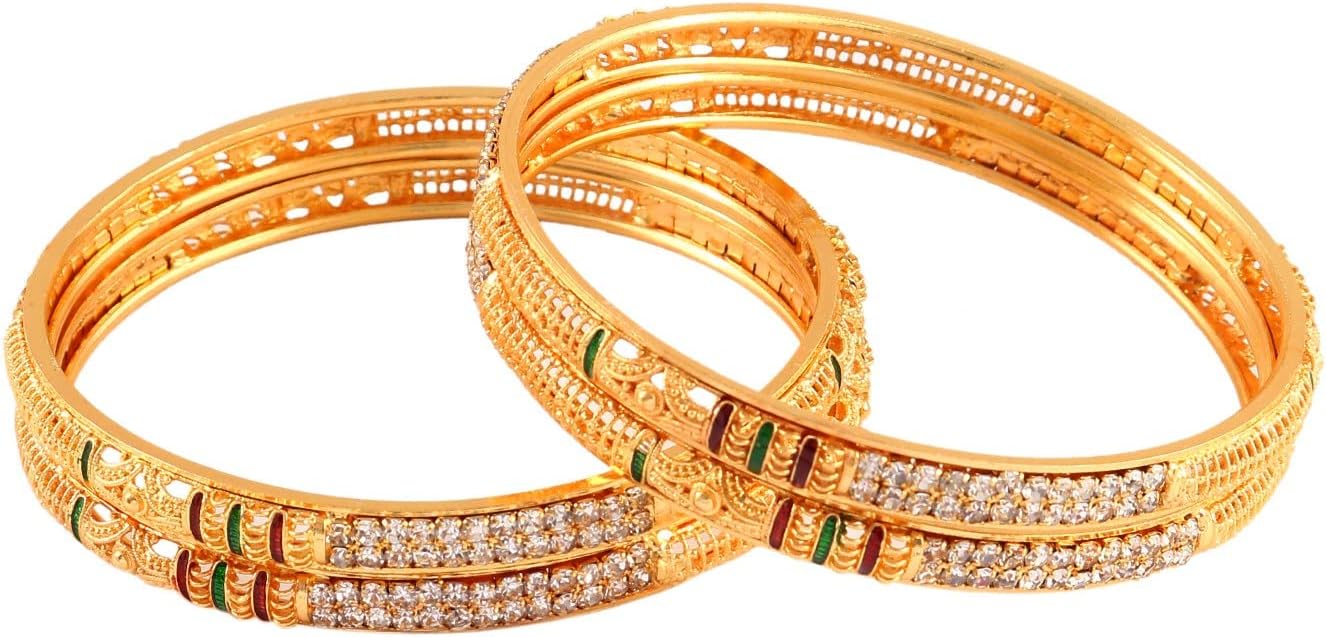Jewar Bangles Indian Rajasthani Handmade Meena Work Gold Plated Ad Traditional Jewelry gifting wedding party (Stones with meena work-2, 2.8)