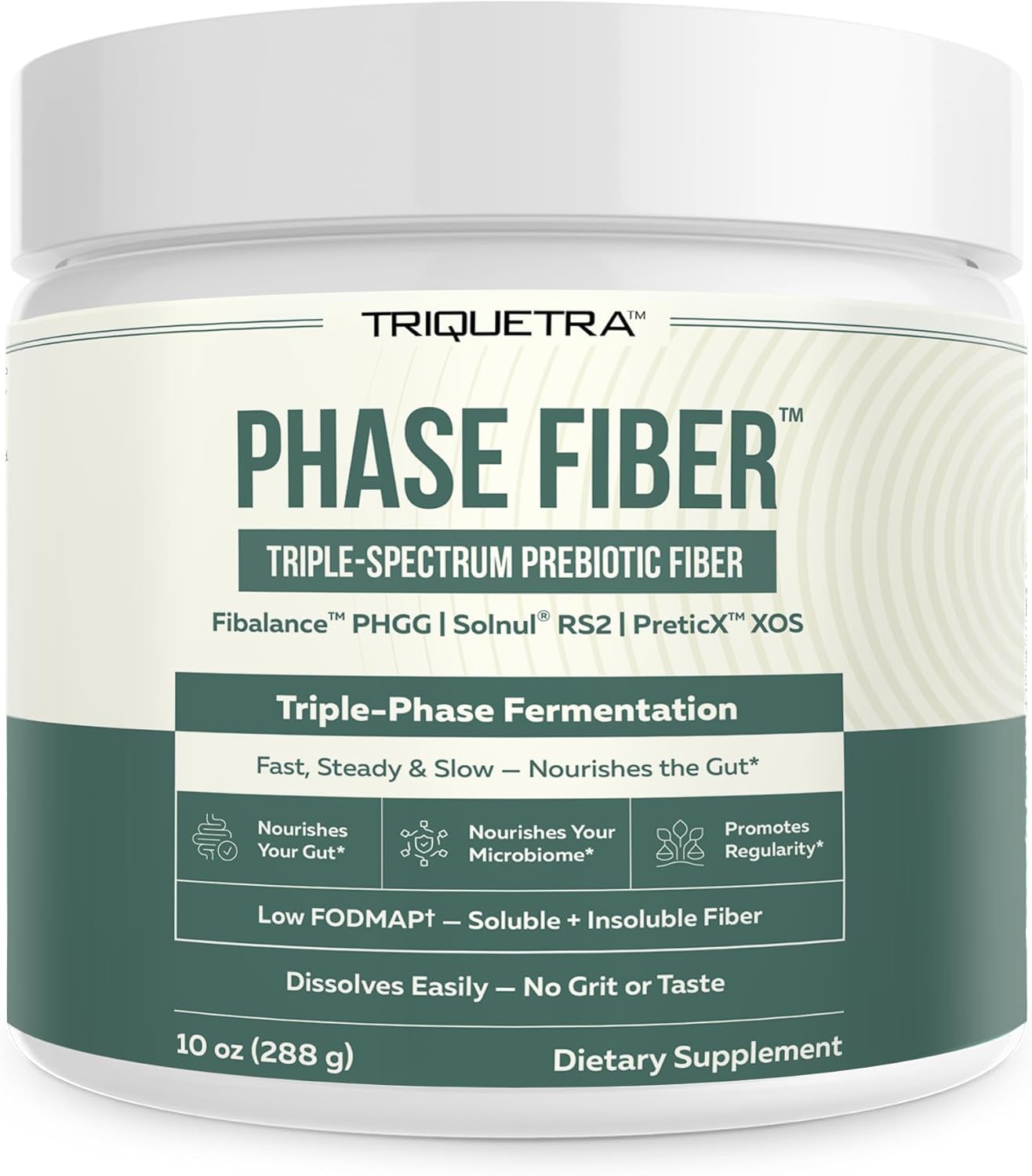 Phase Fiber™ Triple Spectrum Prebiotic Fiber - Fibalance PHGG, Solnul RS2, PreticX XOS, Nourishes Your Gut, Microbiome & Promotes Regularity - Soluble & Insoluble Fiber, Low FODMAP (30 vegan servings)