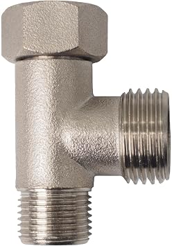 Bidet Tee Connector - Brass Coated Nickel 3 Way Adapter (3/8 x 3/8 x 1/2 or 9/16 x 9/16 x 1/2)