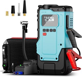 Portable Car Jump Starter with Air Compressor, 1000A Car Battery Jump Starter with 150PSI Inflator, 12V Jump Box(5L Gas/3L Diesel) with Emergency Lighting and Power Bank