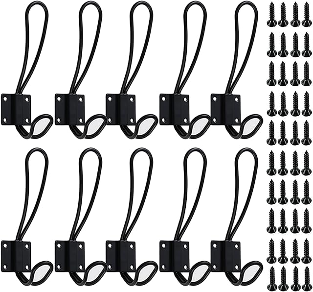 Black Coat Hooks OHIYO Rustic Wall Hooks 10Pack Vintage Double Coat Hangers for Hanging Hats Bags in Entryway Bathroom Bedroom Heavy Duty Wall Mounted Iron Hooks with Metal Screws Included