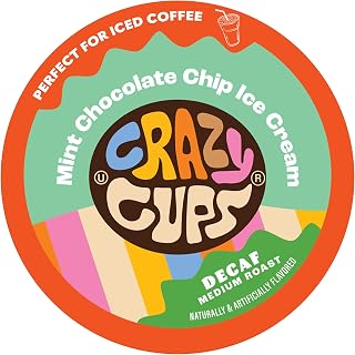 Crazy Cups Decaf Flavored Coffee Pods, Decaffeinated Mint Chocolate Chip Ice Cream Coffee Pods for K Cup Keurig Machines, Brew Hot or Iced, 22 Count