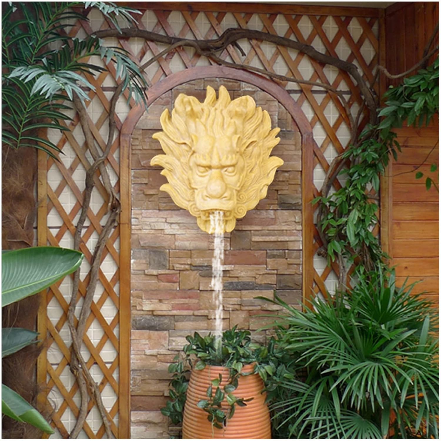 ZMX Lion Head Fountain - Lion Head Wall Mount Wall Hanging - Animals Head Wall Hanging - Indoor & Outdoor Fountain Waterfall Fountain Decoration for Chinese Feng Shui Dragon Statue : Home & Kitchen