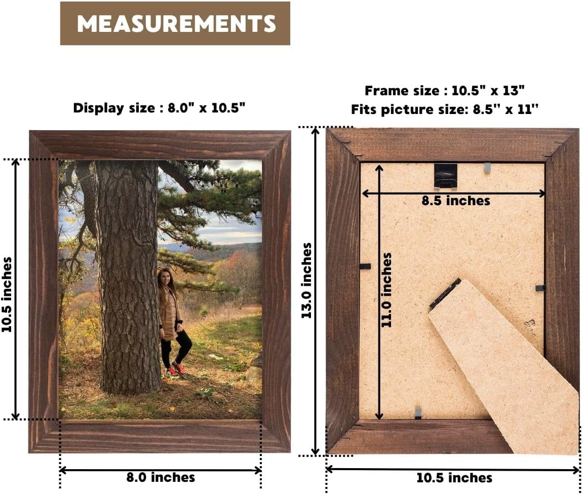 8.5 x 11 Wooden Rustic Picture Frames - Brown Wenge - Set of 2 - for Diploma Documents and Certificates - Wall Mounting and Tabletop - Wood Grain Finish