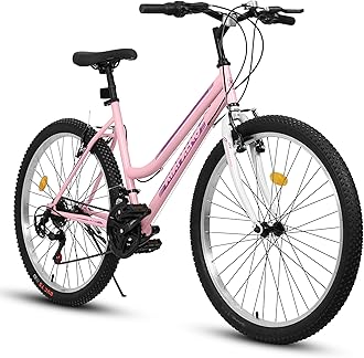 Girls Womens 24/26 Inch Mountain Bike, 21 Speed Summer Travel Gifts Bicycles, Female V-Brake Outdoor Cycling Commuting City Bike to School Work