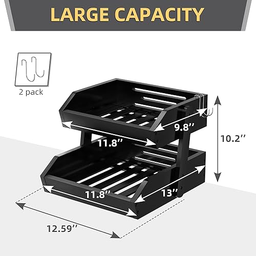 Miniatura 3 de Cesta de frutas organizador de encimera de cocina, bambú negro, 2 niveles, frutero y almacenamiento de verduras para encimera