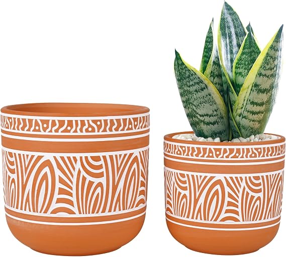 4,6 + 6 inç Terracotta Etli Saksı Pişmiş Toprak Saksılar 2'li Drenajlı Kil Saksıları