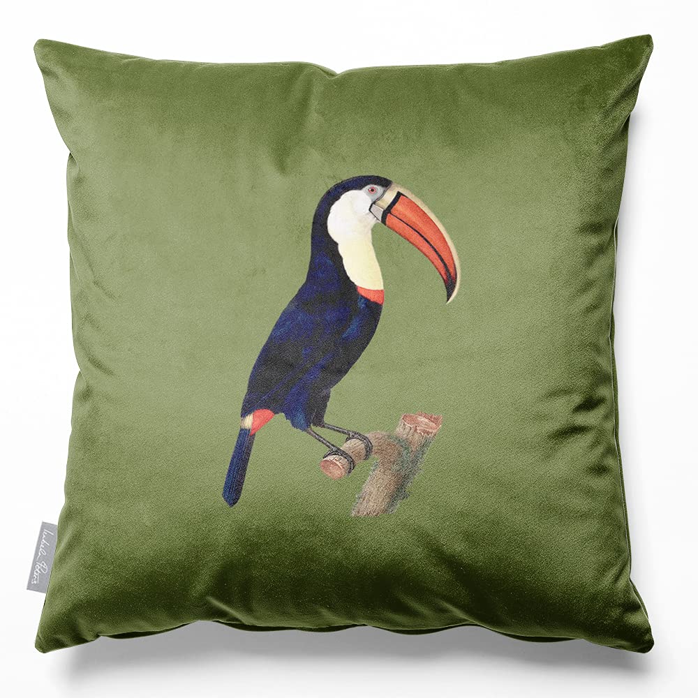 Izabela Peters Toucan - Sage Cushions With Covers Included, Filled Cushion, Eco-Friendly Velvet Cushions, 40 Cm, Chair Cushions, Sofa Cushions, Seat Cushions, Large Cushions