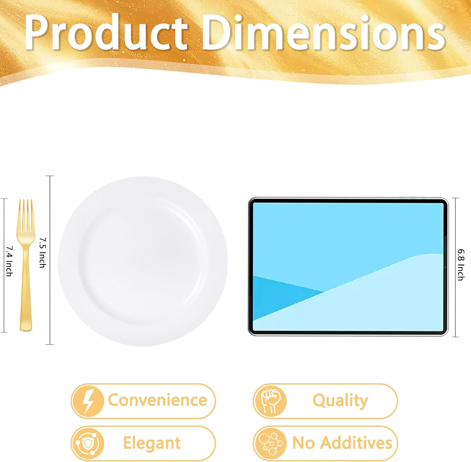 WELLIFE 100PCS White Plastic Dessert Plates and 100PCS Gold Disposable Forks, Premium Hard Dessert Plate 7.5”, Appetizer Plastic Plates for Party and Wedding - Image 2