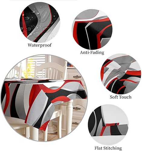 Miniatura 5 de Mantel impermeable rectangular lavable líneas abstractas 3D sobre negro a prueba de aceite para cocina comedor fiesta vacaciones boda decoración de