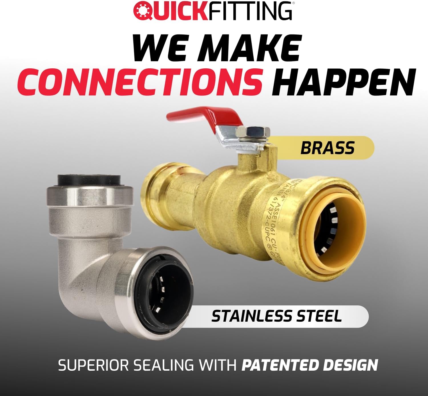 QuickFitting 1/2" Stainless Steel Push-to-Connect Tee, 3 Pack | ASSE 1061, NSF 61/372 and IAPMO Listed for PEX, Copper and CPVC
