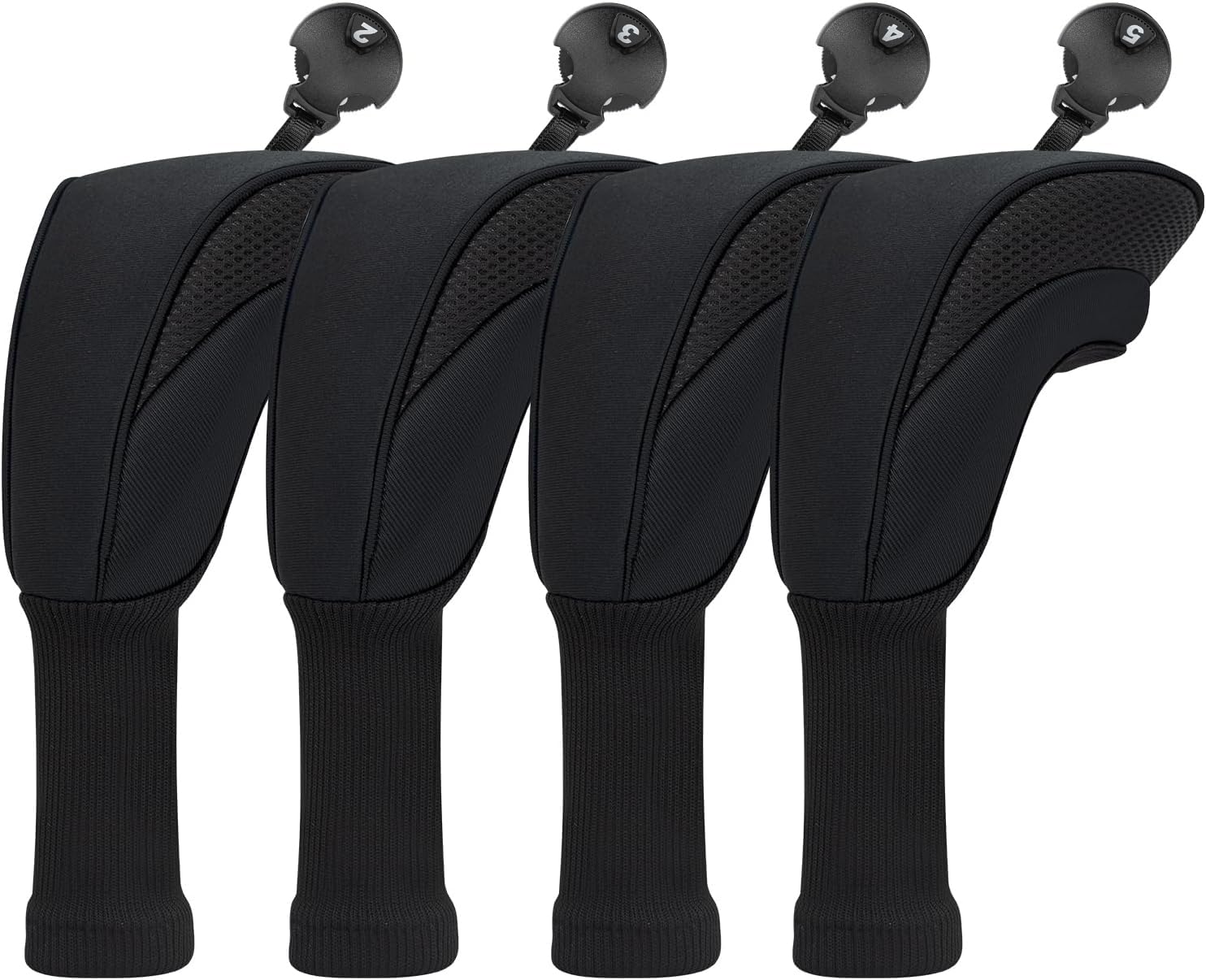 Golf Club Head Covers fo Hybrid Woods 4 Pieces Long Neck Mesh Sports Fan Golf Club Headcovers Set with Interchangeable No. Tags 3 4 5 6 7 X Golf Accessories for Men Women.