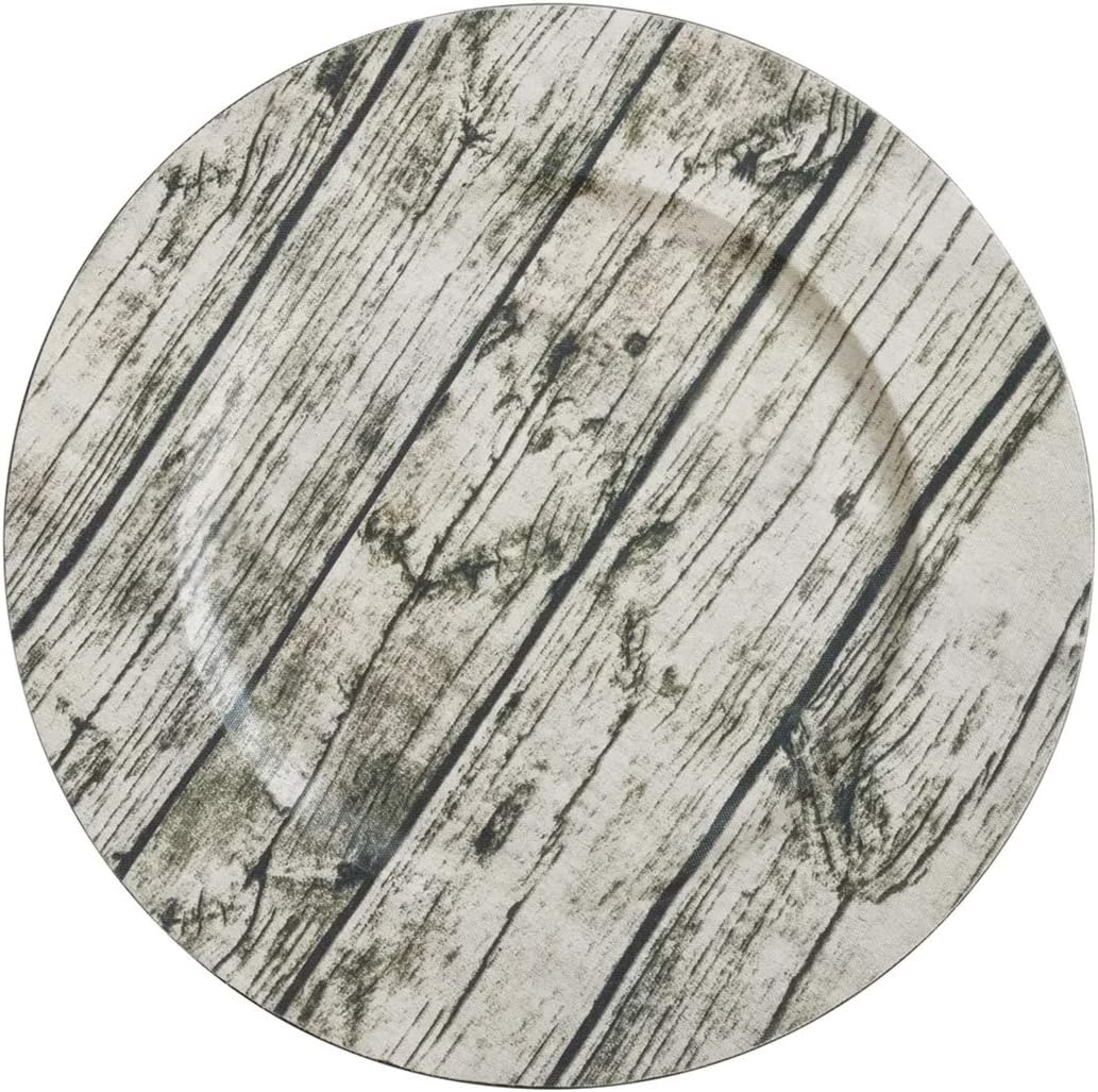 Fennco Styles Printed Wood Rustic Charger Plates 14" Round, Set of 4 – Natural Table Chargers for Banquets, Family Dinners, Special Events and Everyday Home Décor