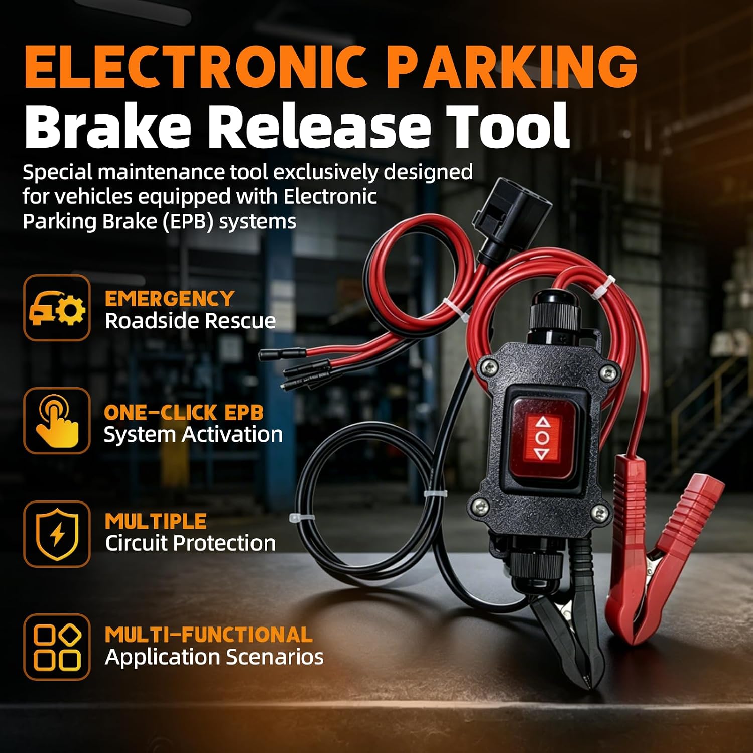 EPB Emergency Release Tool, Universal Electronic Parking Brake Tool with Clips, One-Button Reset Service for Brake Pad Replacement, No Computer Required