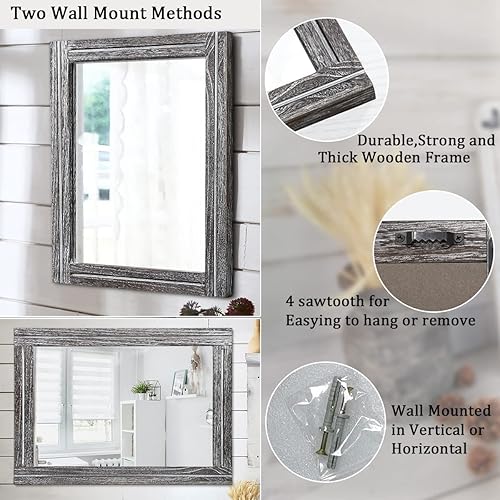 Miniatura 3 de AAZZKANG Espejo rústico grande de madera de 26 x 18 pulgadas, espejo decorativo de pared con marco para dormitorio, sala de estar, baño, espejo de