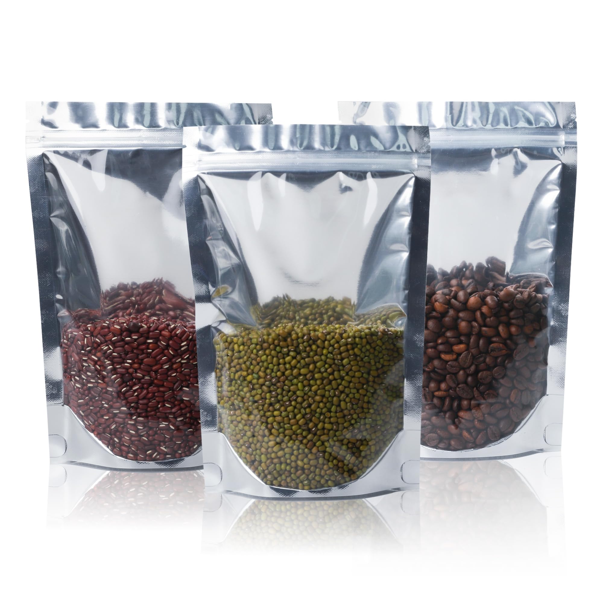 EIOFG Packaging Mylar Bags for Food Storage, 100 PCS Clear Front Resealable Bags for Small Business, Stand Up Foil Back Sealable Bag for Packaging (