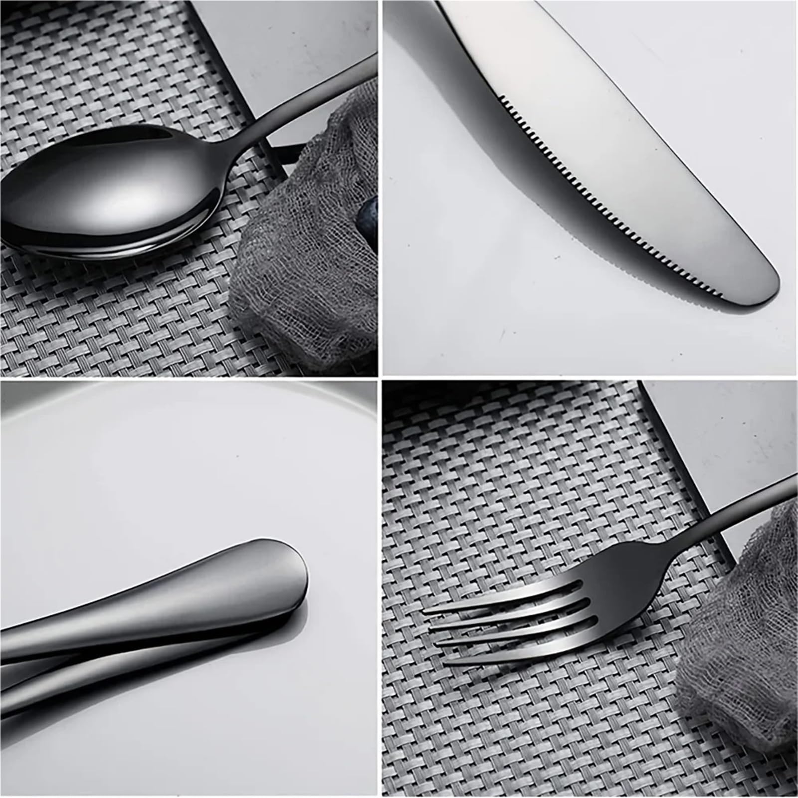 Juego de Cubiertos Juego de 20 cubiertos negros acero inoxidable, cocina, tenedor, cuchillo y cuchara, aptos for lavavajillas
