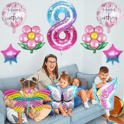 Miniatura 6 de 10 globos de mariposa de color rosa degradado, globos de papel de aluminio de mariposa de 40 pulgadas, globos de aluminio Mylar para decoración de