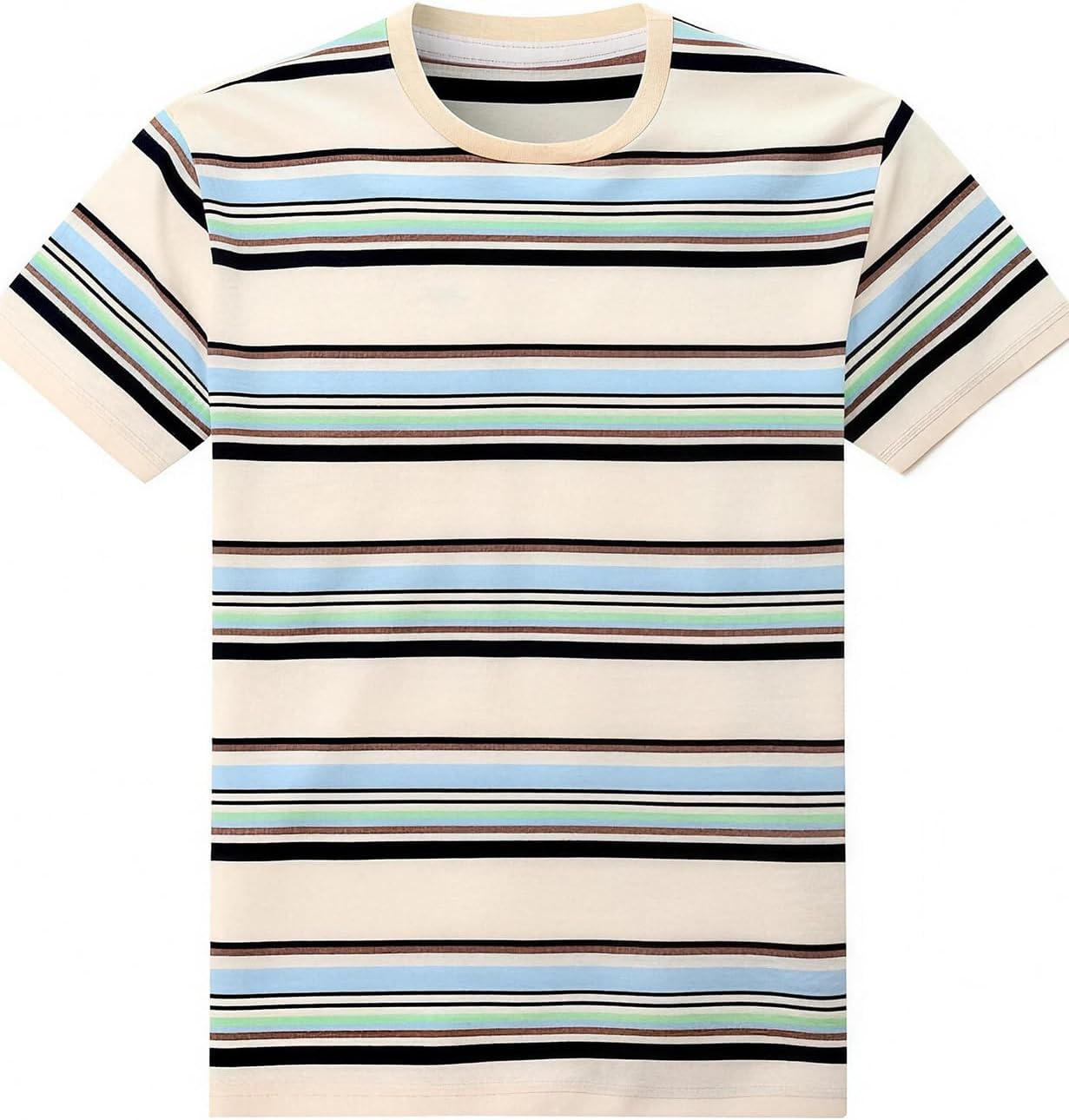 Funny World Men's Cotton Striped T-Shirt Crew Neck Short Sleeves Basic Casual Top