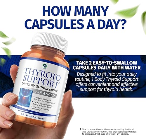 Miniatura 6 de 1 Body Suplemento de apoyo para la tiroides, suministro para 90 días, paquete de 3 con B12, yodo, zinc, selenio, ashwagandha, fórmula vegetariana