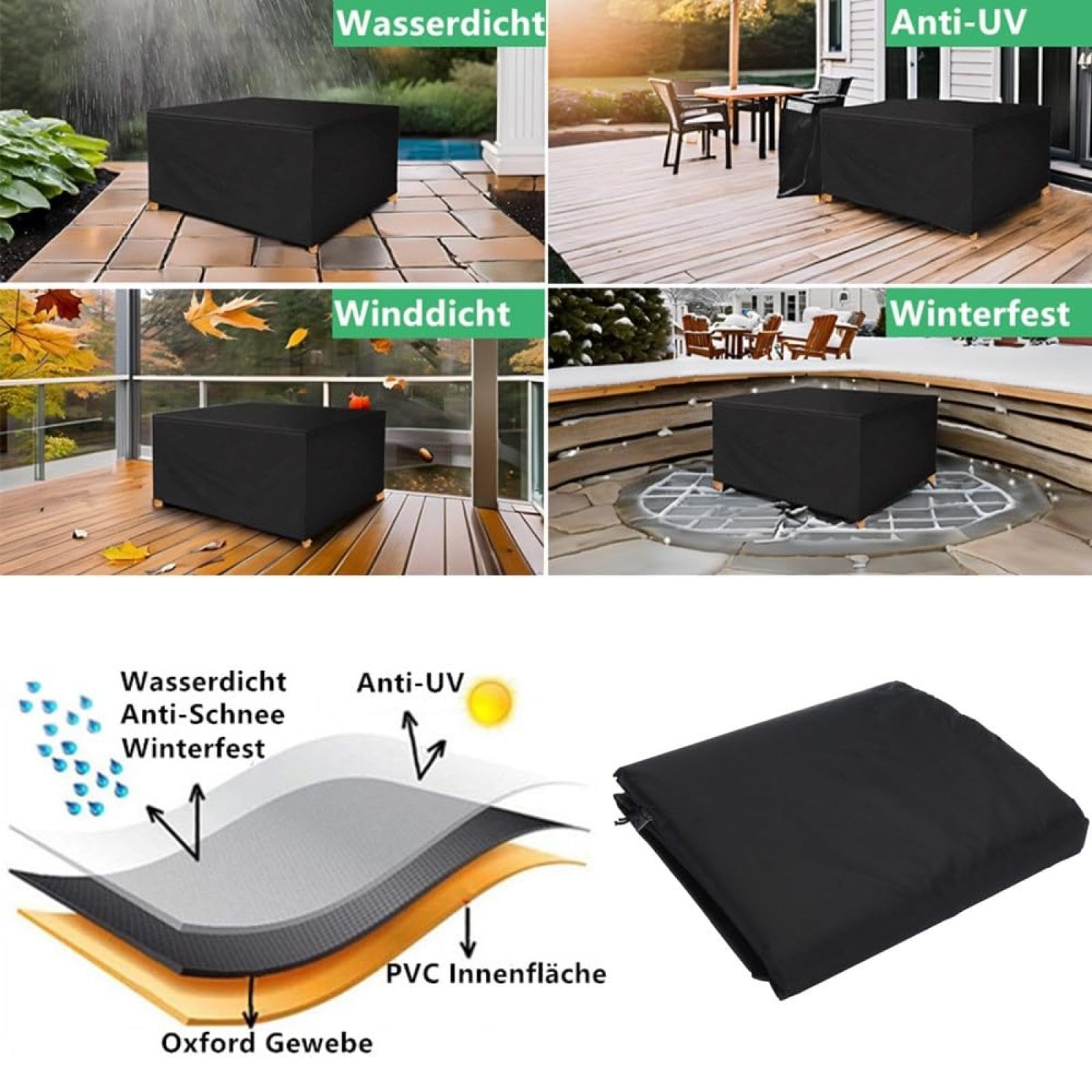 Gartenmöbel-Abdeckplane 300x200x75 Cm – Wasserdicht, UV-beständig Aus 420D Oxford-Stoff