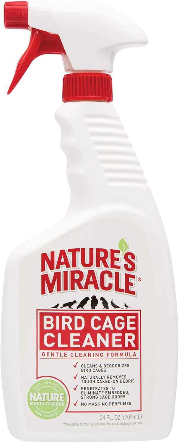 Nature’s Miracle P-98222 Bird Cage Cleaner, Cleans & Deodorizes, Removes Tough Caked-On Debris, White, 24 fl oz : Pet Supplies